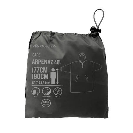 Дощовик-пончо Arpenaz для гірського трекінгу, 40 л, розмір L/XL - Темно-сірий